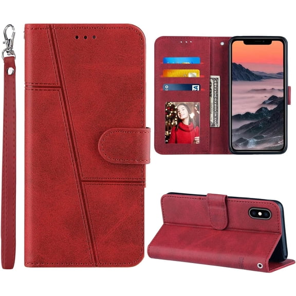for iPhone 10 Case Wallet,for iPhone X/XS Wallet Case,[Wrist Strap][Card Holder Slots][Kickstand] Premium Leather Magnetic Phone Flip Cases Protective Cover for iPhone 10/X/Xs (Red)