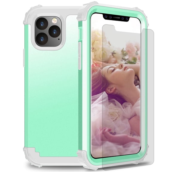 iPhone 11 2019 Case with Temepered Glass Screen Protector, Dteck Full body Protection 3 Layer Hybrid Rugged Shockproof Case Glass Screen Cover For Apple iPhone 11 6.1", Green