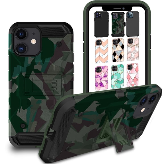 iPhone 11 6.1" 2019 A2111 A2223 A2221 Heavy Duty Military Print Belt Clip Rugged Cover - Military Green(with Holster)