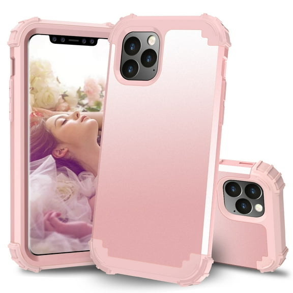 iPhone 11 6.1" Case, Allytech 3 Layers Heavy Duty Shockproof Rugged Shock-Absorption Anti-Scratch Wireless Charging Support Anti-slip Bumper Silicone TPU Case Cover for Apple iPhone 11 6.1",Rosegold