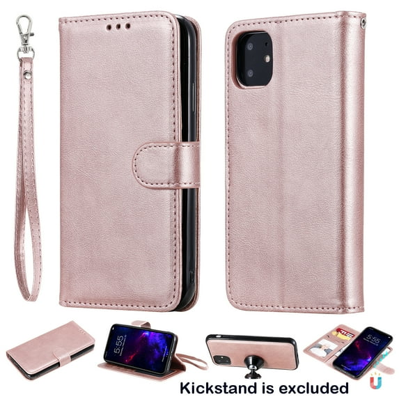 iPhone 11 6.1" Case Wallet, Allytech Premium Leather Flip Case Cover & Card Slots Pocket, Support Wireless Charging Detachable Slim Case Cover for Apple iPhone 11 6.1", Rosegold