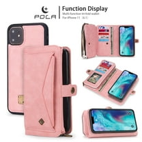 iPhone 11 6.1 inch Wallet Case, Dteck 2 in 1 Leather Zipper Purse Multi-Function Tri-fold Wallet Case Detachable Magnetic Phone Cover with 14 Card Slots Money Pocket For Apple iPhone 11,Pink