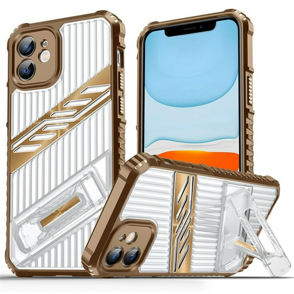 for iPhone 11 Anti-Slip Phone Case with Hidden Kickstand,Hyrbid Silicone TPU Shockproof Rugged Protective Anti-Scratch Hard PC Back Cool Case Men for iPhone 11,Desertgold