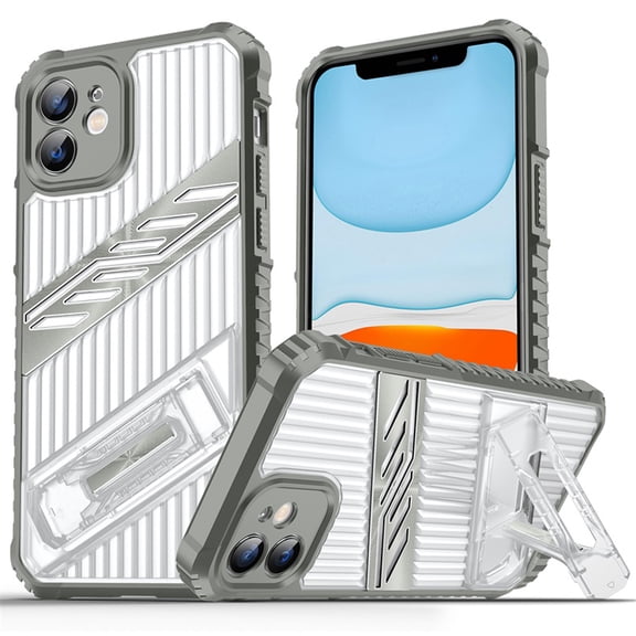 for iPhone 11 Anti-Slip Phone Case with Hidden Kickstand,Hyrbid Silicone TPU Shockproof Rugged Protective Anti-Scratch Hard PC Back Cool Case Men for iPhone 11,Gray