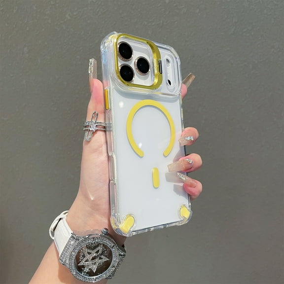 For iPhone 11 Back Clear Shockproof Hybrid Case, Magnetic Wireless Charging, Shock-Resistant PC+TPU, Anti-Scratch Kickstand, Compatible with MagSafe, Slim Anti-Scratch, Yellow