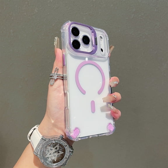 For iPhone 11 Back Clear Shockproof Hybrid Case, Magnetic Wireless Charging, Shock-Resistant PC+TPU, Anti-Scratch Kickstand, Compatible with MagSafe, Slim Anti-Scratch, Purple
