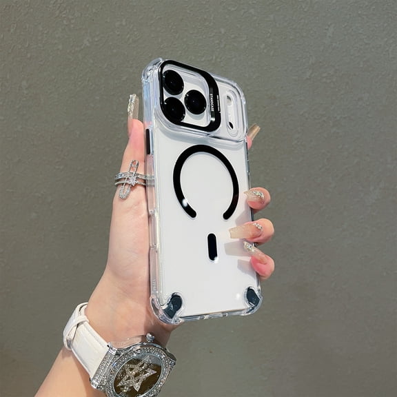 For iPhone 11 Back Clear Shockproof Hybrid Case, Magnetic Wireless Charging, Shock-Resistant PC+TPU, Anti-Scratch Kickstand, Compatible with MagSafe, Slim Anti-Scratch, Black