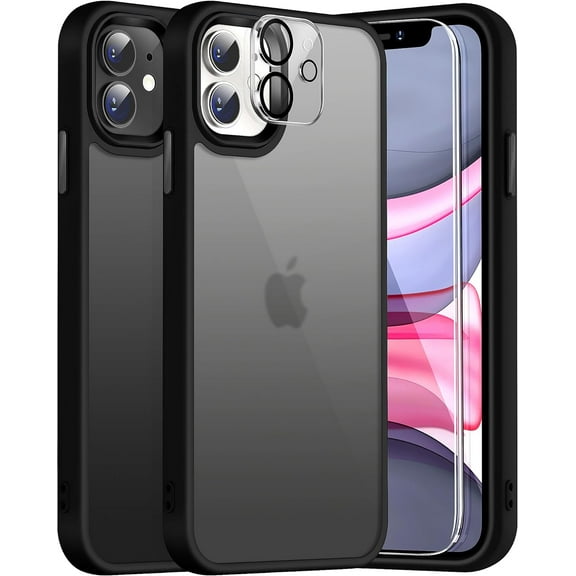 for iPhone 11 Black Case with Screen Protector,Matte Black Phone Case for iPhone 11 for Men,Funda para and Camera Cover for i Phone 11 iPone 11case.(Deep Space Black)