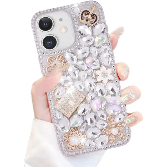 for iPhone 11 Bling Glitter Case, Cute Luxury 3D Glitter Diamond Crystal Rhinestone Sparkle Shiny Gemstone Perfume Bottle and Flower Cover Case for Women Girls with iPhone 11 6.1"
