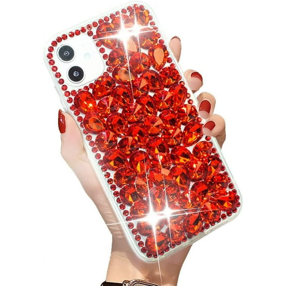 iPhone 11 Bling Glitter Case,Luxury Shiny Diamond Crystal Rhinestone Sparkly Jewelled Gemstone 3D Handmade Clear Cover Case for iPhone 11 6.1'' (Red)