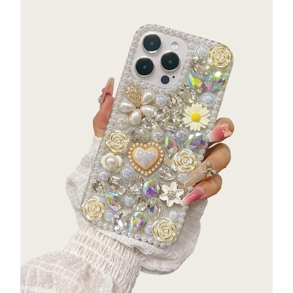 for iPhone 11 Bling Glitter Diamond Case,Women Girls Luxury Crystal Rhinestone Shiny Flowers Pearl Protective Cover Case for iPhone 11 6.1 inch,Pink Floral