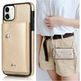 thumbnail image 1 of for iPhone 11 Card Holder Case with Neck Strap Crossbody Chain Handbag Wrist Strap Protective Cover with Credit Card Holder Slot PU Leather Wallet Case for iPhone 11 Gold, 1 of 16