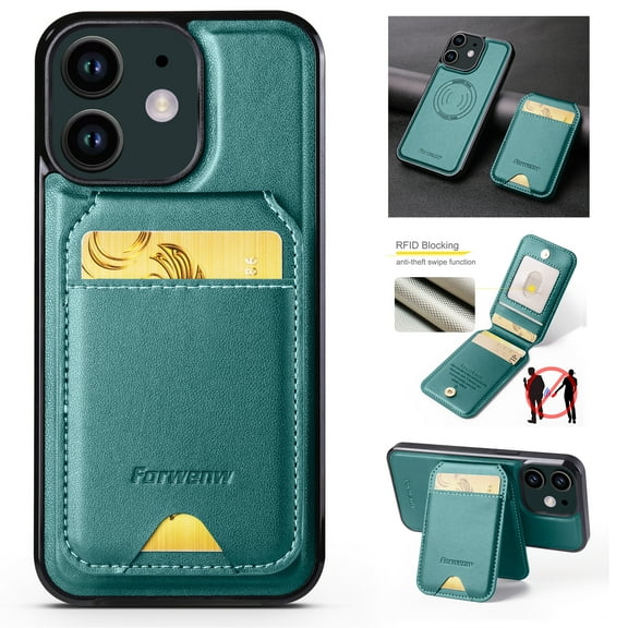 For iPhone 11 Case with 2 in 1 Detachable Magnetic Wallet RFlD Blocking Card Slots Pocket, Compatible MagSafe, Back Flip Kickstand Premium PU Leather Wireless Charging Phone Case,Green