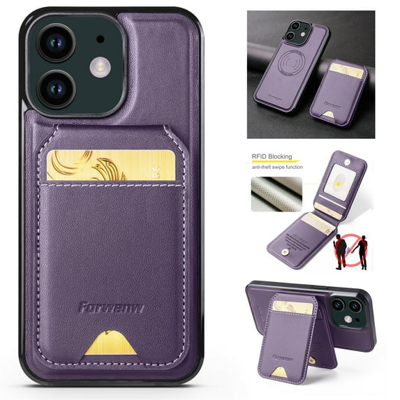 For iPhone 11 Case with 2 in 1 Detachable Magnetic Wallet RFlD Blocking Card Slots Pocket, Compatible MagSafe, Back Flip Kickstand Premium PU Leather Wireless Charging Phone Case,Purple