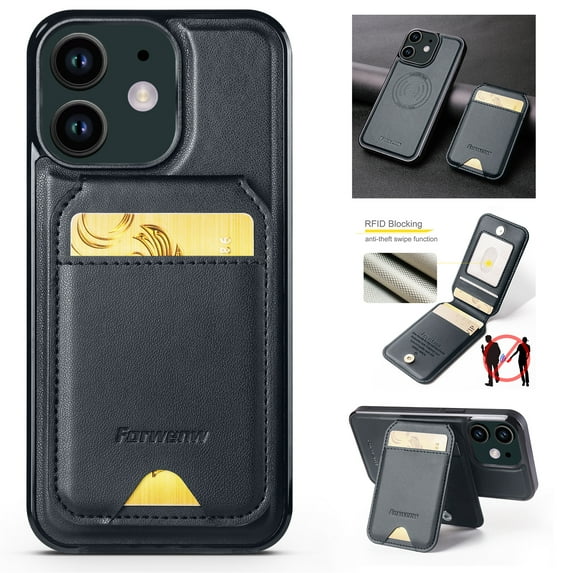 For iPhone 11 Case with 2 in 1 Detachable Magnetic Wallet RFlD Blocking Card Slots Pocket, Compatible MagSafe, Back Flip Kickstand Premium PU Leather Wireless Charging Phone Case,Black