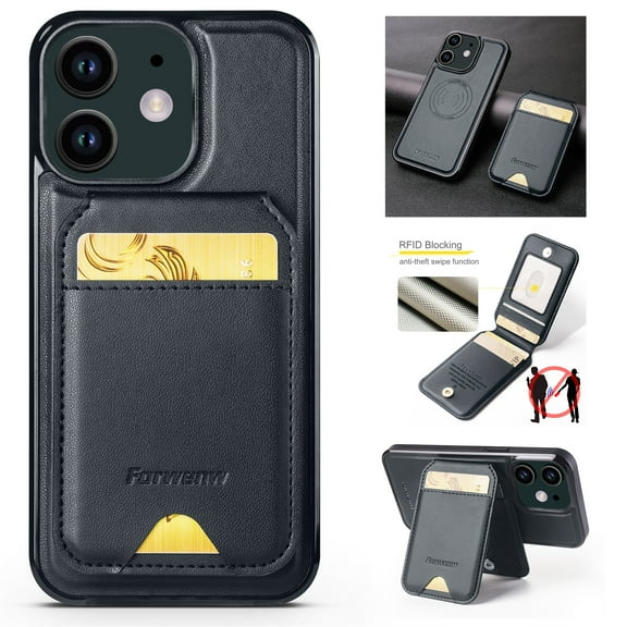 For iPhone 11 Case with 2 in 1 Detachable Magnetic Wallet RFlD Blocking Card Slots Pocket, Compatible MagSafe, Back Flip Kickstand Premium PU Leather Wireless Charging Phone Case,Black