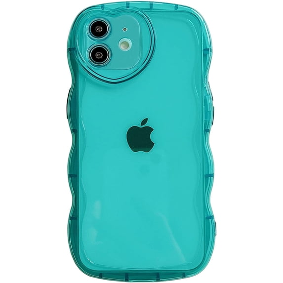 for iPhone 11 Case (2019 6.1"),Cute Clear Love Case,with Love-Heart Camera Frame Wavy Edge Transparent Full Protective Soft TPU Shockproof Phone Cases Cover for Women Girls Green