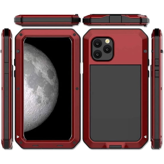 for iPhone 11 Case, 360 Full Body Protective Cover Heavy Duty Shockproof [Tough Armour] Aluminum Alloy Metal Case with Silicone Built-in Screen Protector for Apple iPhone 11 6.1 Inch - Red