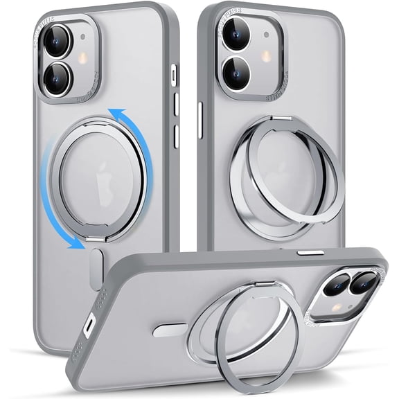 for iPhone 11 Case with 360° Rotatable Magnetic Ring Stand [Compatible with Mag-Safe] [Military-Grade Protection]Scratch-Resistant Clear Magnetic Phone Case for iPhone 11 Phone Case 6.1", Grey