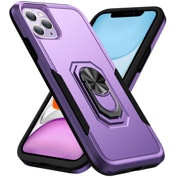 iPhone 11 Case, 360 ?Rotate Ring Stand Rugged Lightweight Slim Impact-Resistant Full Body Shockproof Protective Bumper Case For iPhone 11,Purple + Black