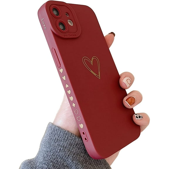 for iPhone 11 Case 6.1" 2019,Side Back Cute Plated Love Heart with Anti-Fall Lens Cameras Cover Protection Soft TPU Shockproof Anti-Fingerprint Phone Cases for Women Girls Men -Red