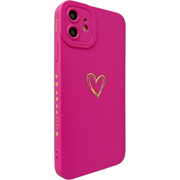 for iPhone 11 Case 6.1" 2019, Side&Back Cute Plated Love Heart with Anti-Fall Lens Cameras Cover Protection Soft TPU Shockproof Anti-Fingerprint Phone Cases for Women Girls Men -Rose Red