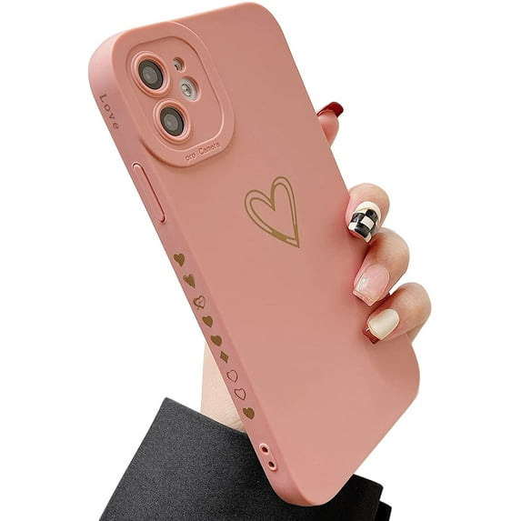for iPhone 11 Case 6.1" 2019, Side&Back Cute Plated Love Heart with Anti-Fall Lens Cameras Cover Protection Soft TPU Shockproof Anti-Fingerprint Phone Cases for Women Girls Men - Pink