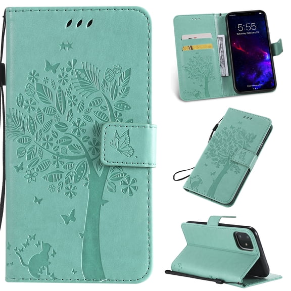 iPhone 11 Case 6.1" Case, Allytech Slim Shell PU Leather Folio Kickstand Wallet Case with Cards Holder Pocket Lanyard Anti-Scratch Shockproof Bumper Cover Case for Apple iPhone 11 6.1",Green