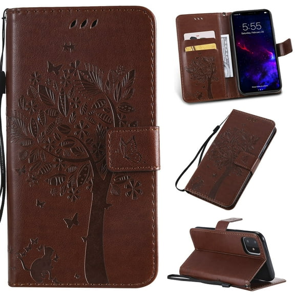 iPhone 11 Case 6.1" Case, Allytech Slim Shell PU Leather Folio Kickstand Wallet Case with Cards Holder Pocket Lanyard Anti-Scratch Shockproof Bumper Cover Case for Apple iPhone 11 6.1",Brown