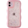 thumbnail image 1 of for iPhone 11 Case 6.1 inch Curly Wave Design Edge Transparent Bling Glitter Star Shiny Case Cute Clear Transparent Full Protection Soft TPU Shockproof Phone Cover for Women Girls,Pink, 1 of 15