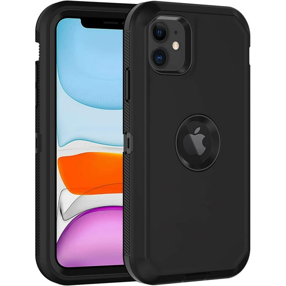for iPhone 11 Case, with Built in Screen Protector Heavy Duty Drop Protection, Full Body Rugged Shockproof Dust Proof 3- Layer Tough Protective Phone Cover for Apple iPhone 11 Black