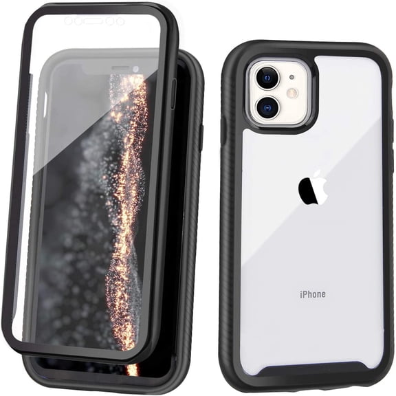 iPhone 11 Case with Built-in Screen Protector, Heavy Duty Shockproof Hybrid Shockproof Protective Phone Case for Apple iPhone 11 6.1 inch, Black/Clear