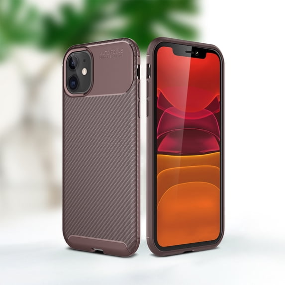 for iPhone 11 Case Carbon Fiber Patterned, Military-Grade Drop Cover, Slim Shockproof TPU Rubber for iPhone 11 Anti-Scratch,Supports Wireless Charging,Coffee