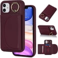 thumbnail image 1 of for iPhone 11 Case with Card Holder - Credit Card Slot,RFID Blocking,360°Rotating Ring Kickstand and Leather Flip Folio Wallet Cover for Women(Wine Red), 1 of 17