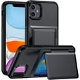 thumbnail image 1 of For iPhone 11 Case with Card Holder & Kickstand,Military Grade Protection,Shockproof Rugged Silicone Raised Edge Protective Stand Wallet Phone Case For iPhone 11,Black, 1 of 11