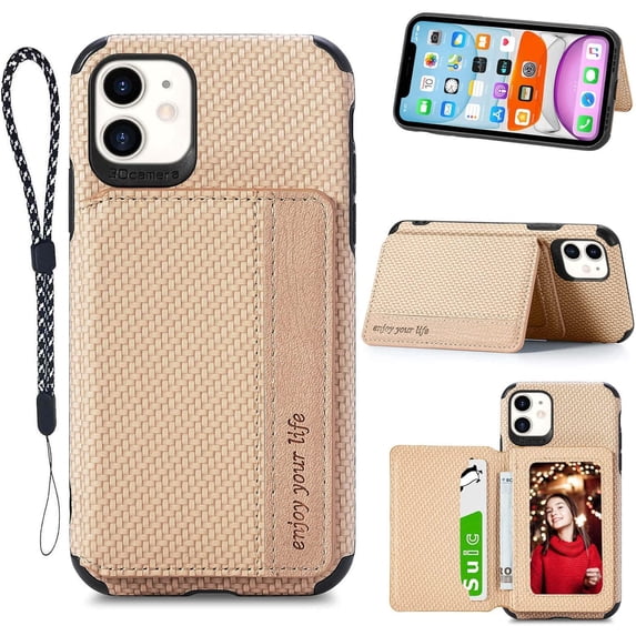 for iPhone 11 Case with Card Holder,Kickstand for iPhone 11 Wallet Case,RFID Blocking,Camera Protector,PU Leather Shockproof Protective Flip Cover for iPhone 11 Phone Case (Beige)