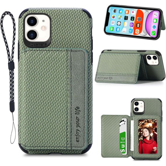 for iPhone 11 Case with Card Holder,Kickstand for iPhone 11 Wallet Case,RFID Blocking,Camera Protector,PU Leather Shockproof Protective Flip Cover for iPhone 11 Phone Case (Green)