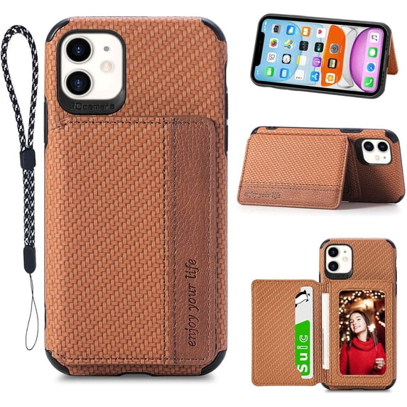 for iPhone 11 Case with Card Holder,Kickstand for iPhone 11 Wallet Case,RFID Blocking,Camera Protector,PU Leather Shockproof Protective Flip Cover for iPhone 11 Phone Case (Brown)