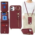 thumbnail image 1 of iPhone 11 Case with Card Holder for Women, iPhone 11 Phone Case Wallet with Strap Credit Card Slots Crossbody with Kickstand Zipper Case for iPhone11 - Red Wine, 1 of 14