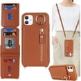 thumbnail image 1 of iPhone 11 Case with Card Holder for Women, iPhone 11 Phone Case Wallet with Strap Credit Card Slots Crossbody with Kickstand Zipper Case for iPhone11 - Brown, 1 of 7