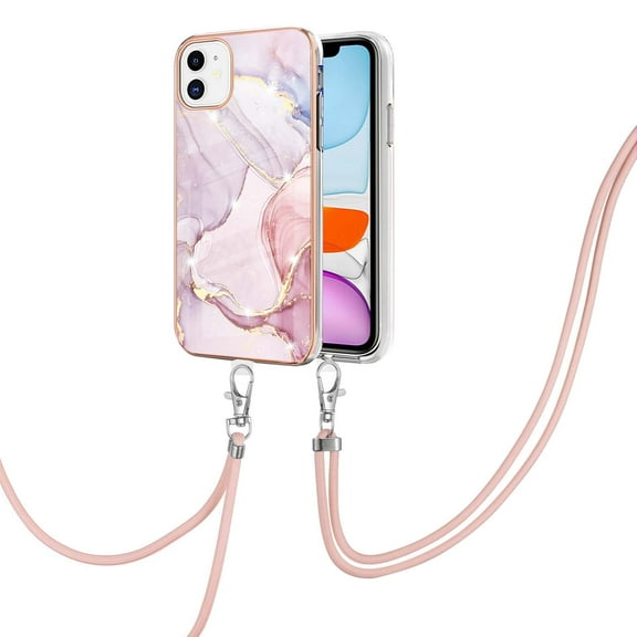 iPhone 11 Case, iPhone 11 Case Marble, Allytech Flexible Rubber Slim Fit Lightweight Shoulder Strap Lanyard Anti-scratch Shockproof Heavy Duty Protection Back Cover for Apple iPhone 11 6.1", Pink