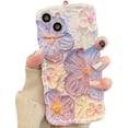 thumbnail image 1 of for iPhone 11 Case, Colorful Retro Oil Painting Printed Flower Laser Glossy Pattern Cute Curly Wave Edge Exquisite Phone Cover Stylish Durable TPU Protective Case (Purple), 1 of 9
