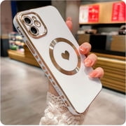 for iPhone 11 Case Compatible with MagSafe, Luxury Love Heart Soft Phone Case, Full Camera Lens Protection Magnetic Case for iPhone 11 for Women Girls 6.1" - White