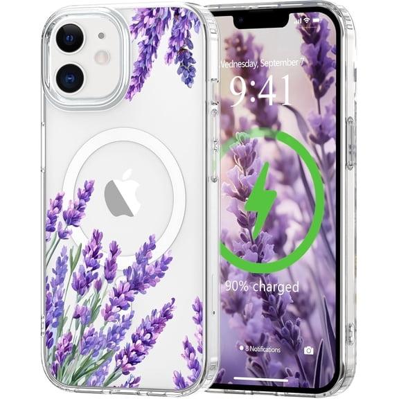 for iPhone 11 Case [Compatible with Magsafe], Cute Flower Girls Women Clear Case Silicone Shockproof Protective Cover with Pretty Floral Pattern for iPhone 11 6.1'', Lavender
