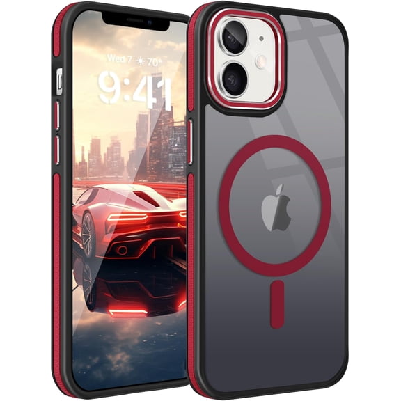 iPhone 11 Case[Compatible with Magsafe]Phone Case iPhone 11[Military Grade Drop Protection]W/ Detachable Camera Len Protection Anti-Fingerprint Slim Translucent Matte Case for iPhone 11,6.1"Red