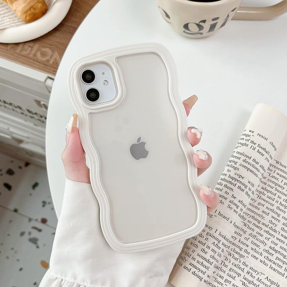 for iPhone 11 Case, Curly Wave Frame Cute Phone Case Clear Wavy Aesthetic Phone Case for Women Girls Slim Soft TPU Shockproof Protective Bumper Case, White