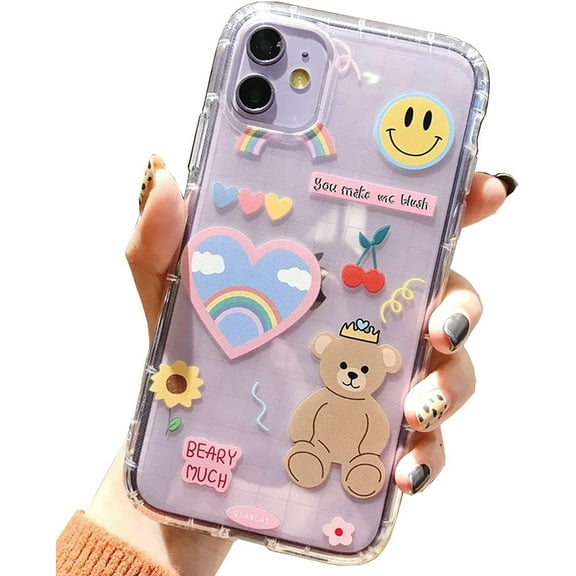 iPhone 11 Case Cute Cartoon Bear Clear Soft Case for Girly Women Aesthetic Kawaii iPhone 11 Case Rainbow Bear