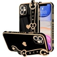 thumbnail image 1 of for iPhone 11 Case Cute Love-Heart Plating Wristband Phone Cover for Women Girls Bling Soft Silicone Camera Lens Protection Bumper Shockproof Wrist Phone Case for iPhone 11 (6.1'') - Black, 1 of 14