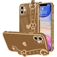 thumbnail image 1 of for iPhone 11 Case Cute Love-Heart Plating Wristband Phone Cover for Women Girls Bling Soft Silicone Camera Lens Protection Bumper Shockproof Wrist Phone Case for iPhone 11 (6.1'') - Brown, 1 of 13
