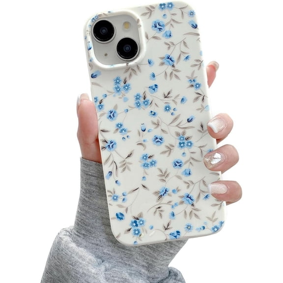 for iPhone 11 Case, Cute Pink Floral Flower Pattern Aesthetic Phone Case, Raised Camera Protection Soft Slim TPU Shockproof Protective Phone Cover for Girls Women - Blue